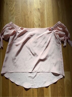 AMANDA UPRICHARD Light Pink Off-Shoulder Tie Sleeve Blouse MEDIUM